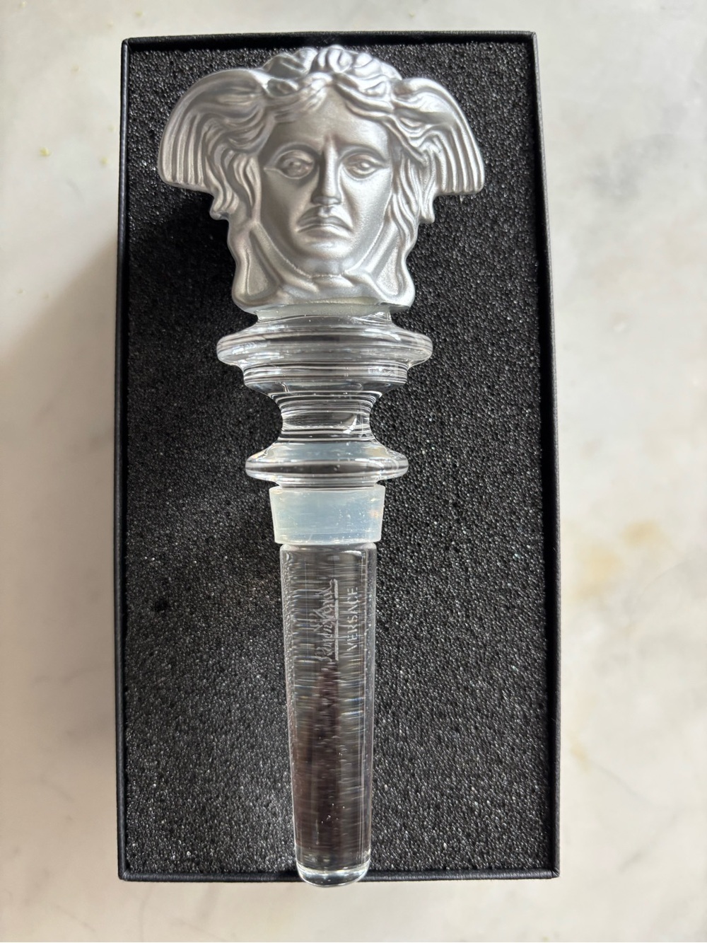 RARE Vintage Versace Rosenthal Medusa  Crystal Wine Bottle Stopper Silver NIB
